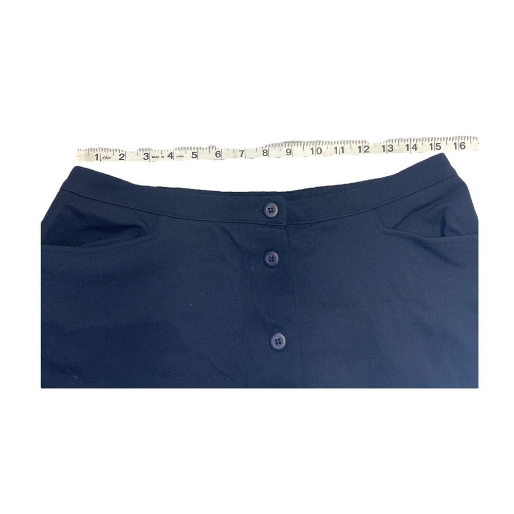 Jones & Co Straight & Pencil Skirt Women 12 Navy 100% Nylon Pockets Button Front - Picture 3 of 6